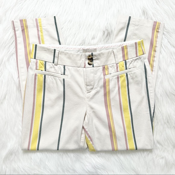 SOLD-Anthropologie Pastel Striped Cream Cropped Straight Trouser Pants - Picture 2 of 9